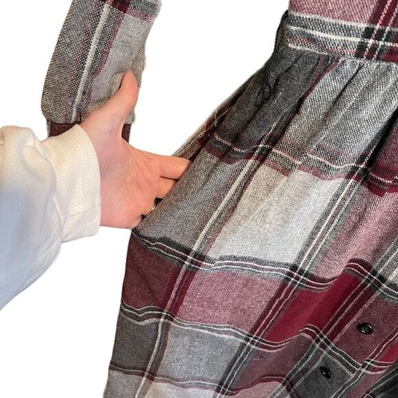 Murray Meisner- Rare Vintage Plaid Wool Made USA Prairie CottageCore Dress, L - Picture 7 of 12